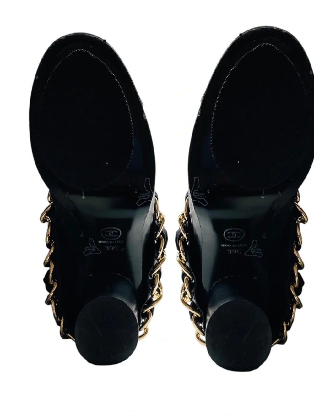 CHANEL BLACK CC LOGO EMBROIDERED TALL LEATHER BOOTS WITH GROSGRAIN CAP TOE AND G